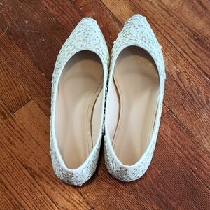 Cream Flats with Pointed Toe and Glitter Finish